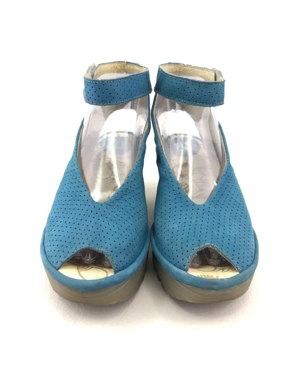 Fly London Yala Blue Suede Wedge Sandals EUR 37